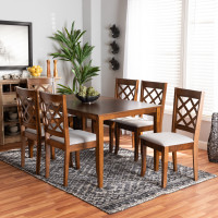 Baxton Studio RH330C-Grey/Walnut-DC-7PC Dining Set Verner Modern and Contemporary Grey Fabric Upholstered and Walnut Brown Finished Wood 7-Piece Dining Set